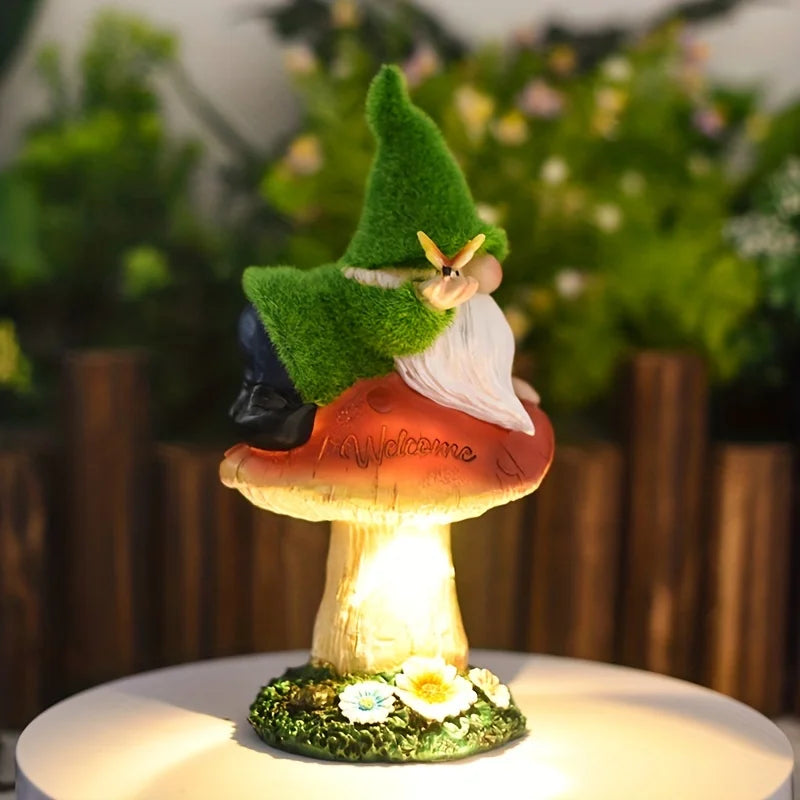 Solar Powered Gnome Mushroom Garden Statue Outdoor Decor Light
