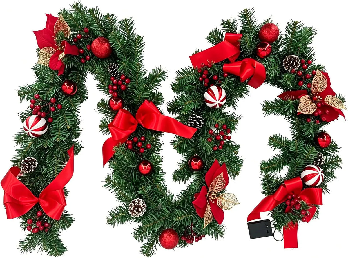 Garvee Pre Lit Christmas Garland With 40 LED Lights Timer
