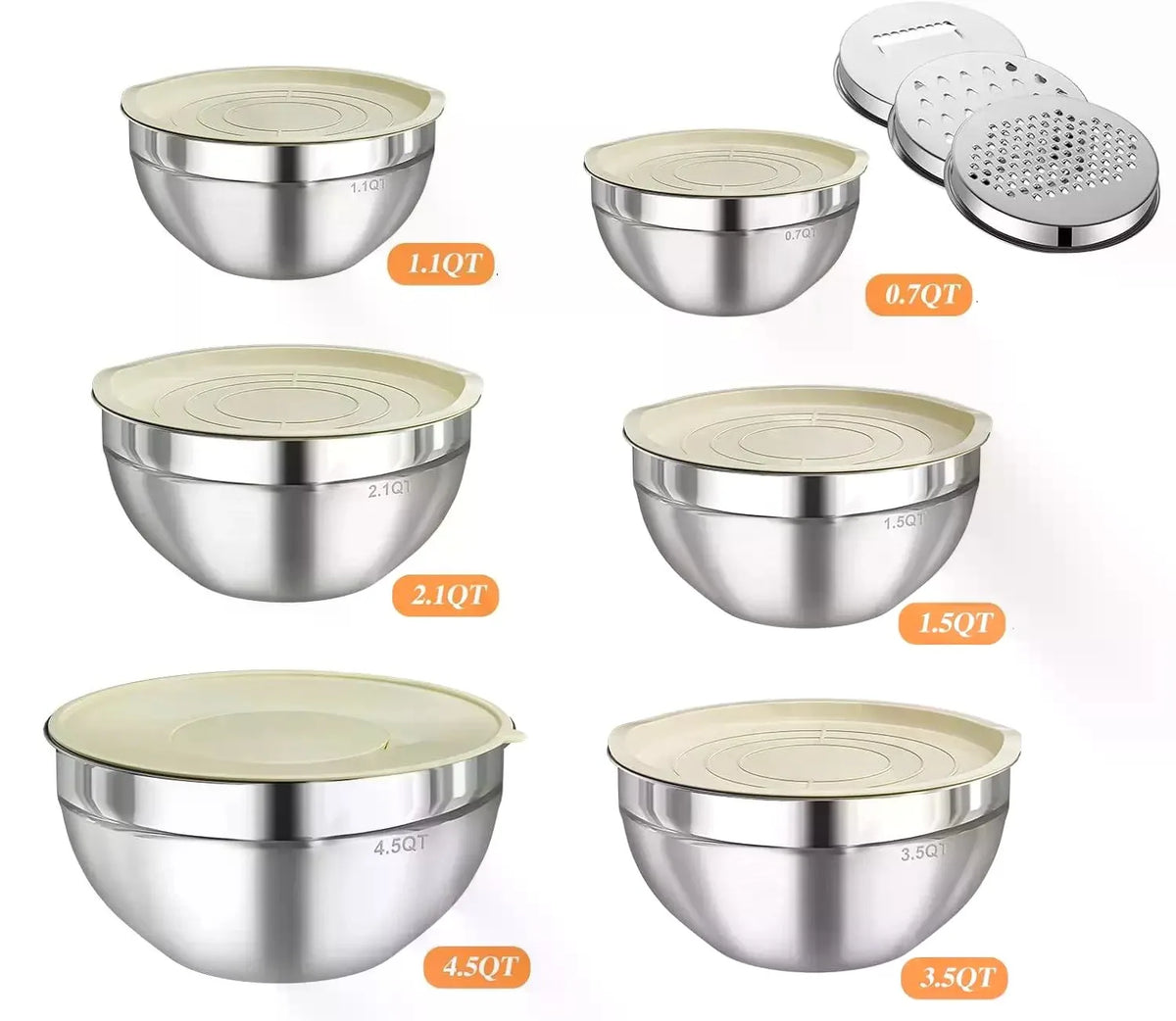 Stainless Steel Mixing Bowl Set With Lids And Attachments