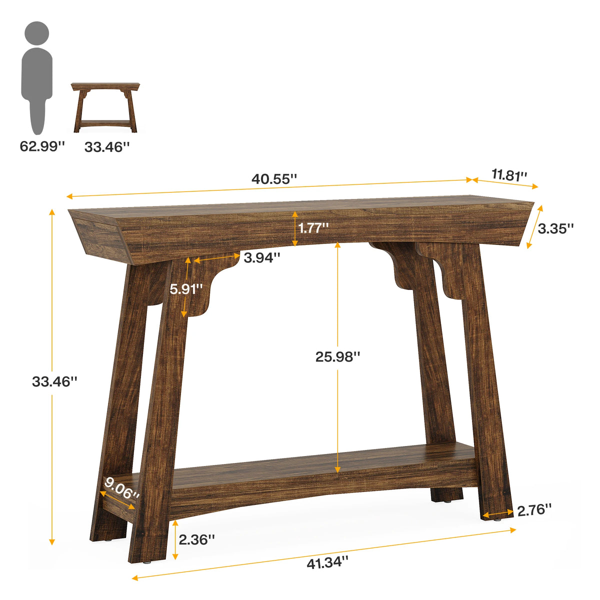 Tribesigns Farmhouse Wood Console Table Two Tier Storage Shelf