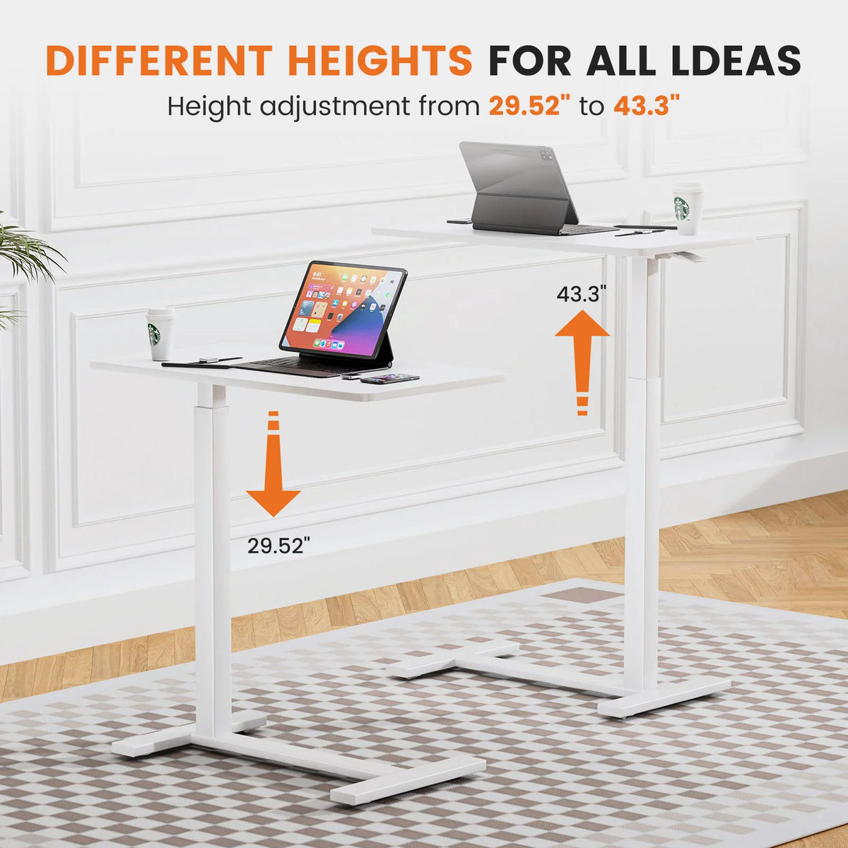 JHK Adjustable Height Overbed Bedside Table With Wheels