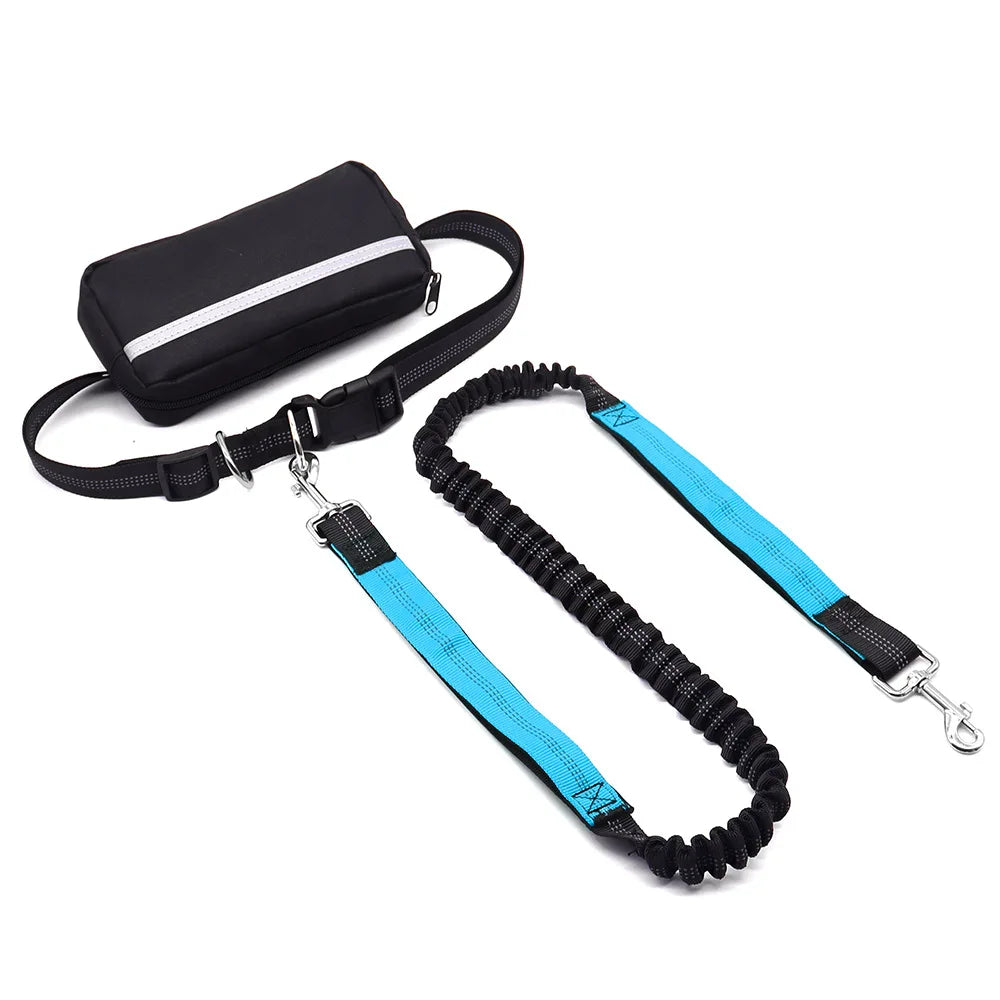 Hands Free Dog Leash With Reflective Waist Belt And Pouch