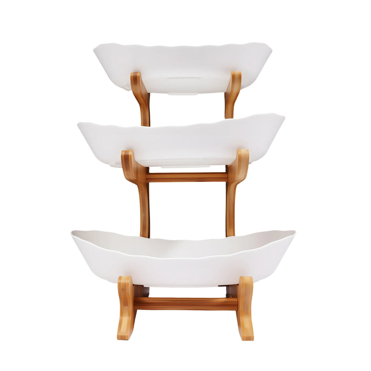 Three Tier Bamboo Kitchen Storage Rack With Ceramic Serving Bowls