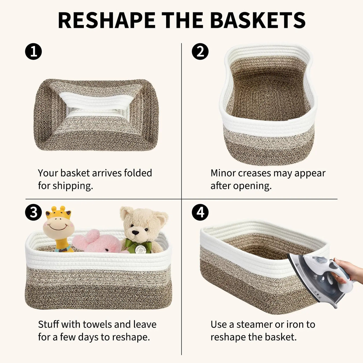 HiMISS Cotton Rope Woven Rectangular Organizer Storage Bins