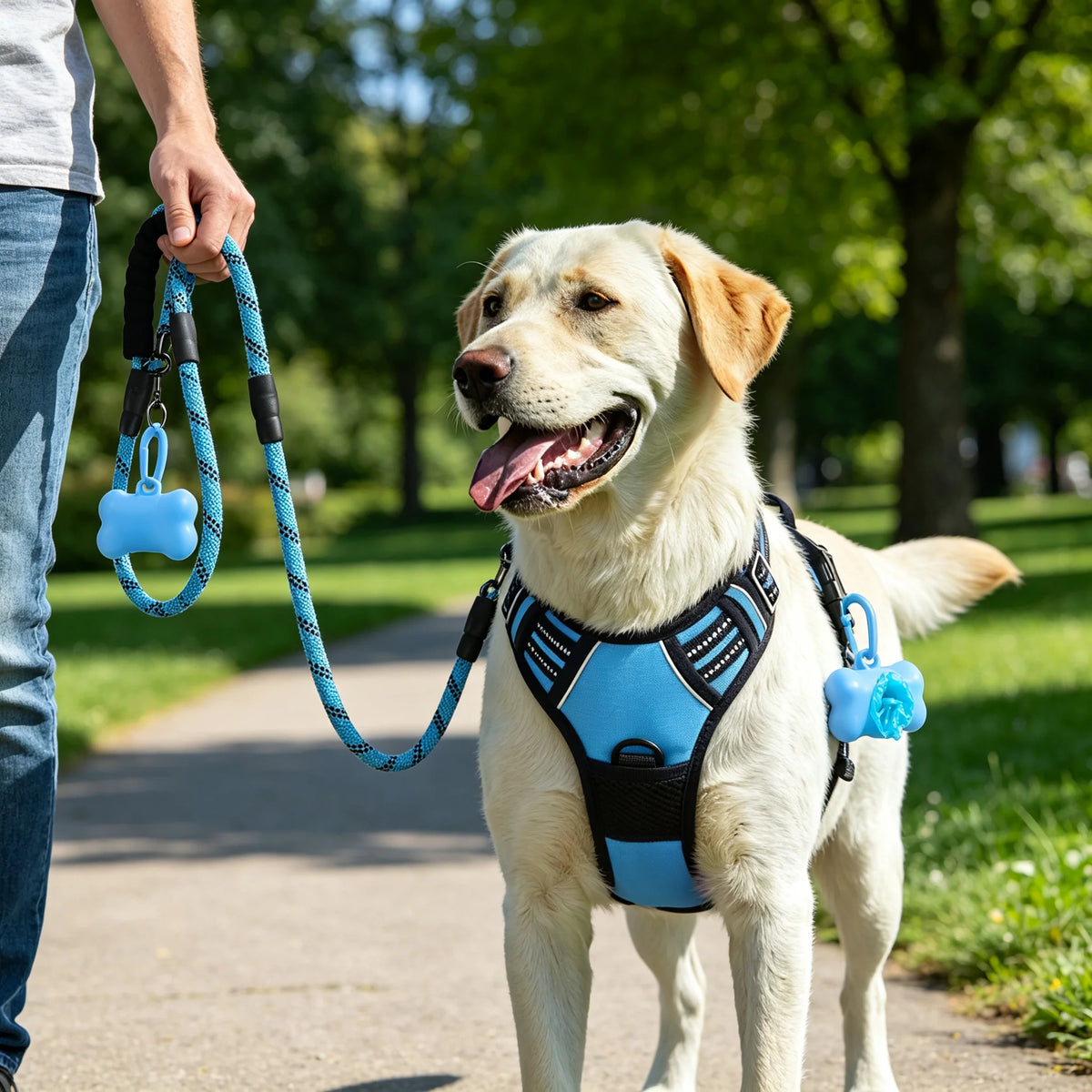 Reflective Adjustable Oxford Dog Harness With Poop Bag Dispenser