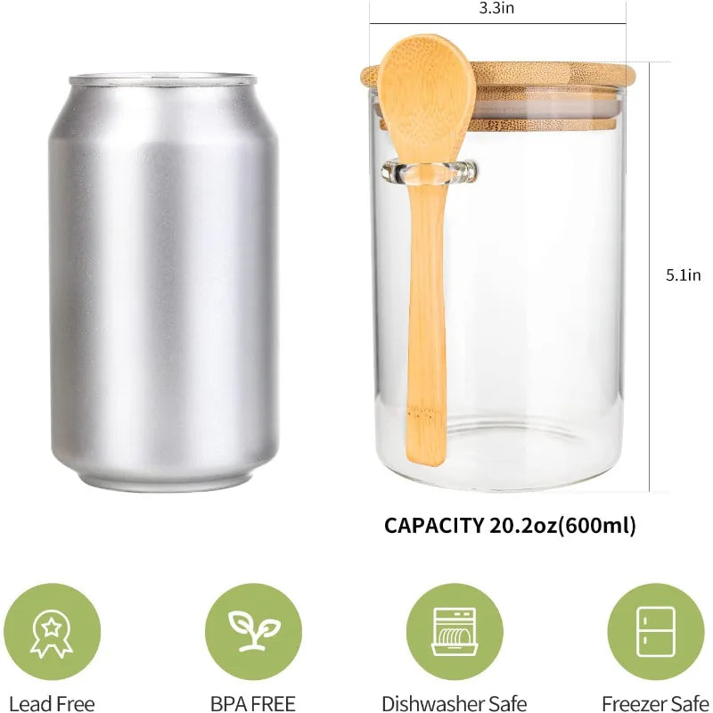 Premium Glass Storage Jars With Wooden Spoon And Lid