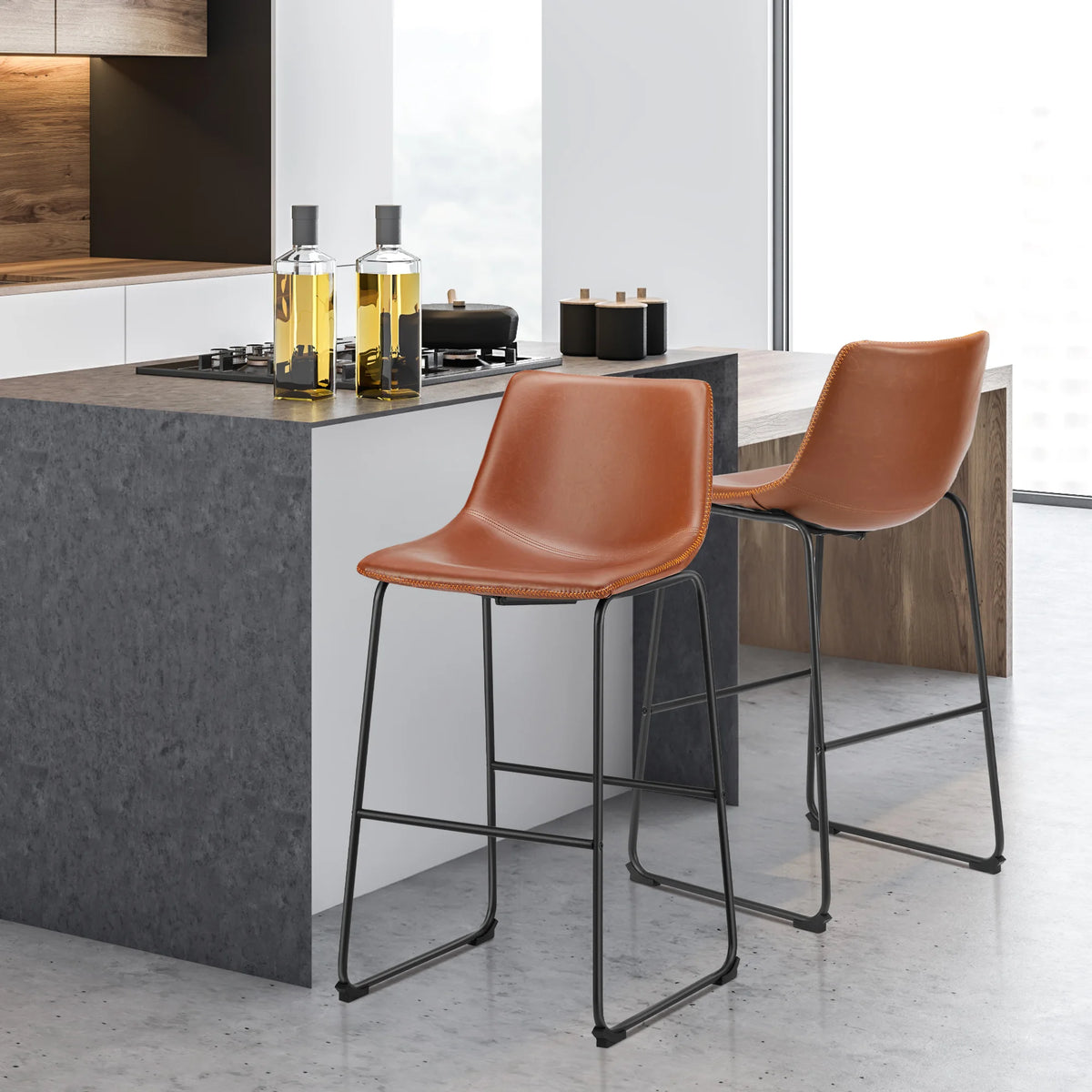 JHK Modern Counter Height Bar Stools With Faux Leather Seats