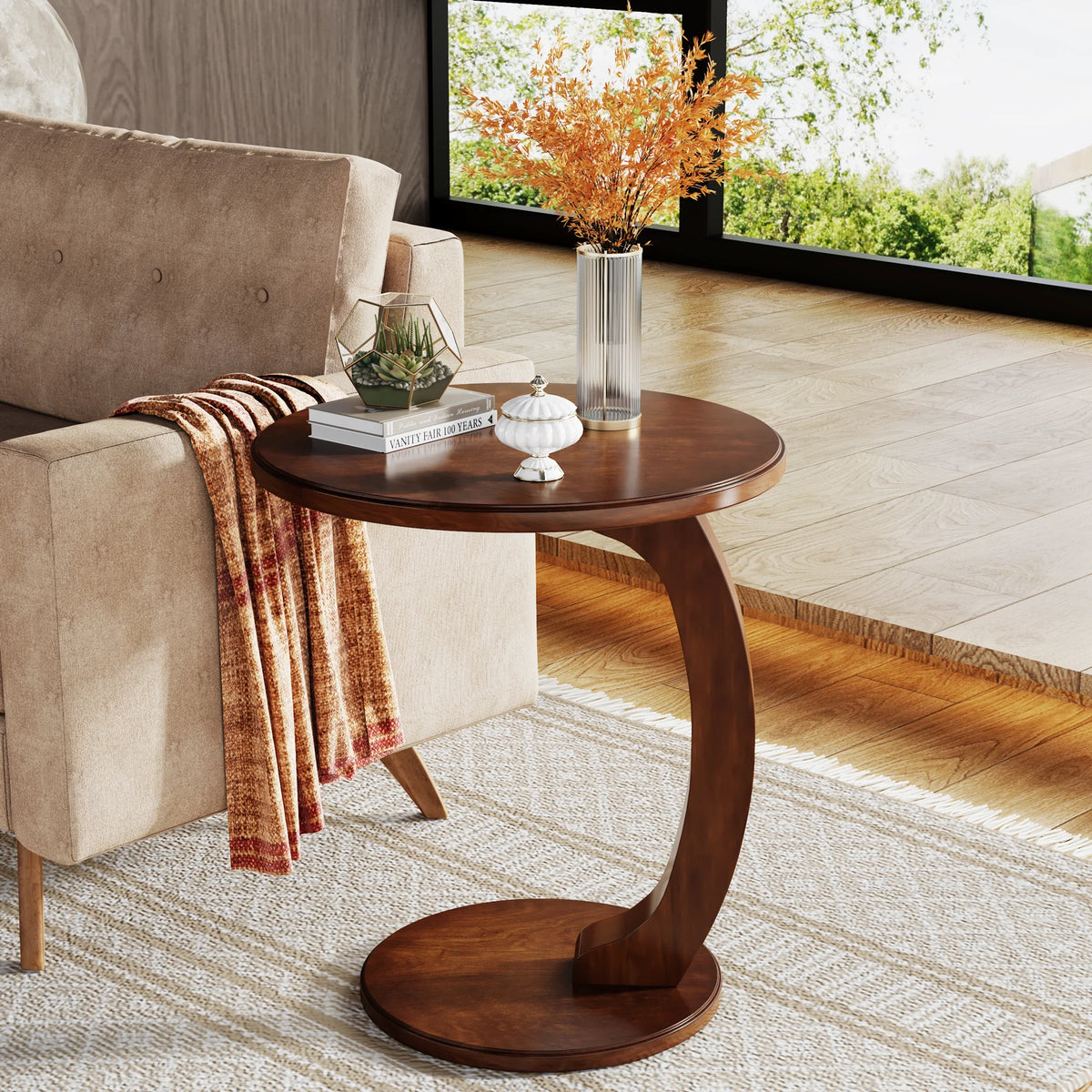 Tribesigns Round Wooden End Table For Living Room Decor