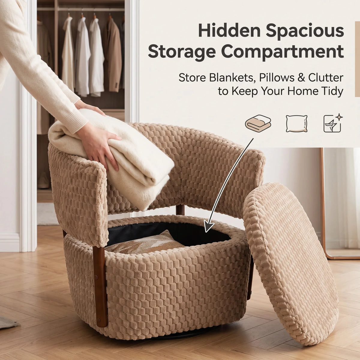 Modern Rotating Storage Sofa With Wooden Frame And Cushions
