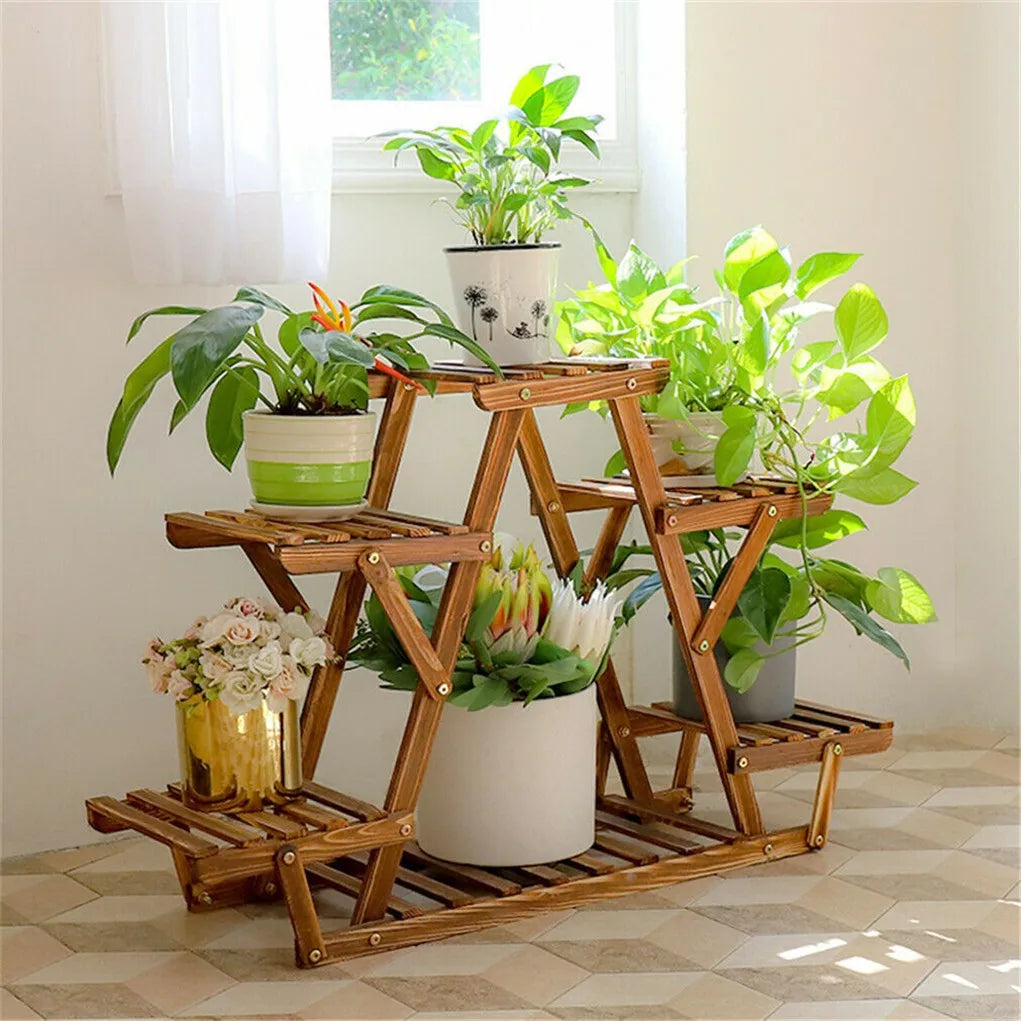 Six Tiered Corner Wood Plant Stand With Display Shelf Rack