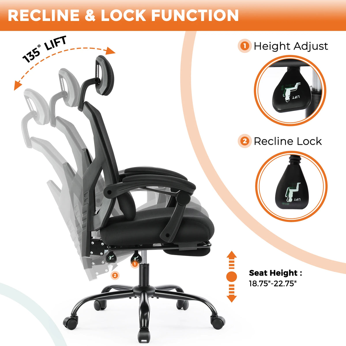 MCQ High Back Ergonomic Reclining Office Chair With Lumbar Support