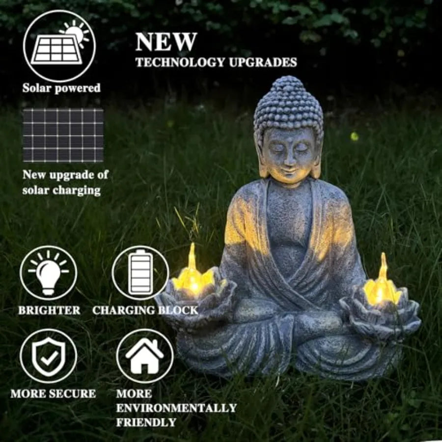 Solar Powered Flickering LED Buddha Statue For Home Decor