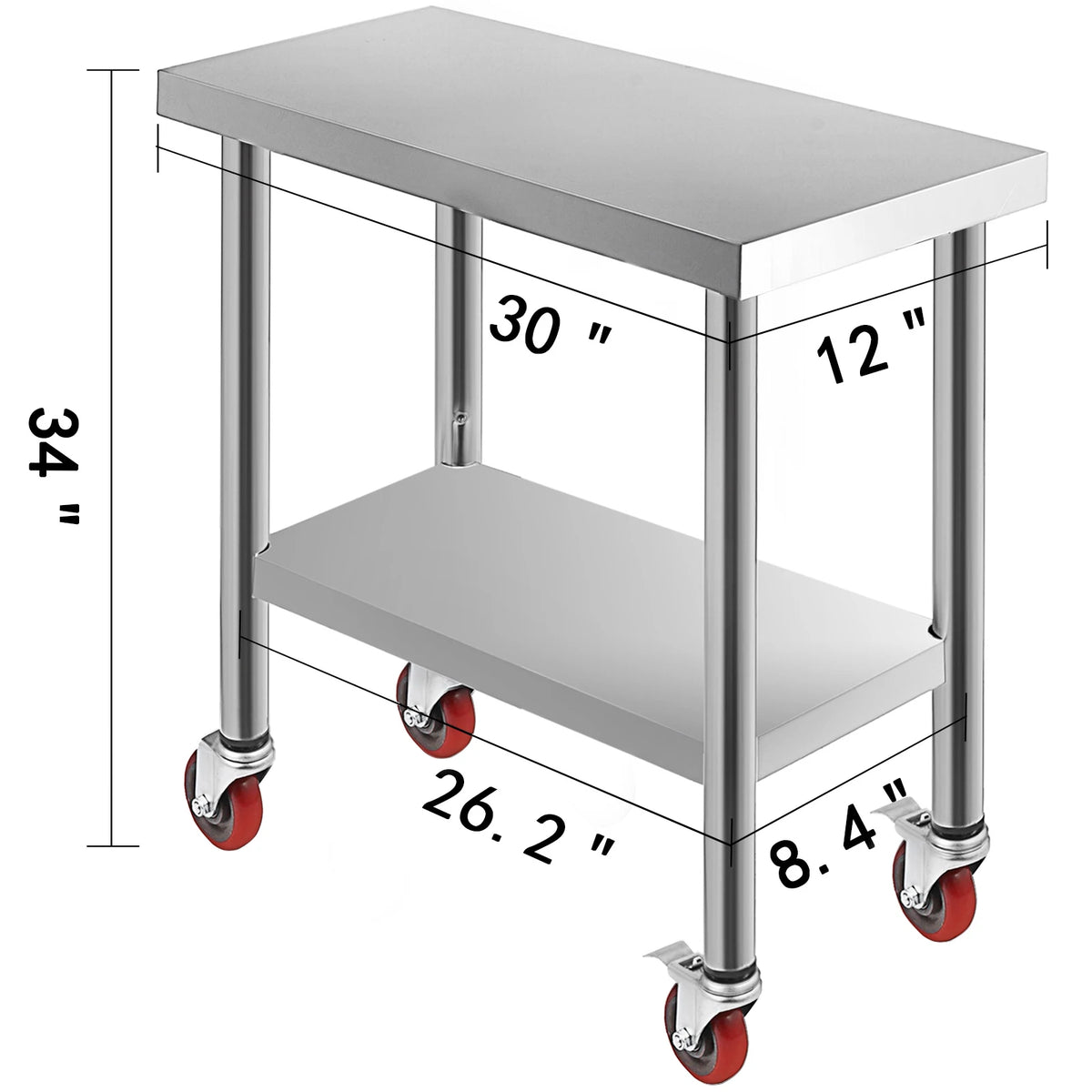 SucceBuy Stainless Steel Kitchen Prep Table With Casters And Rack