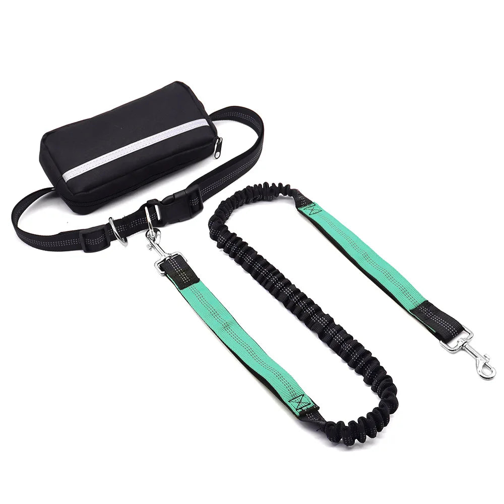 Hands Free Dog Leash With Reflective Waist Belt And Pouch