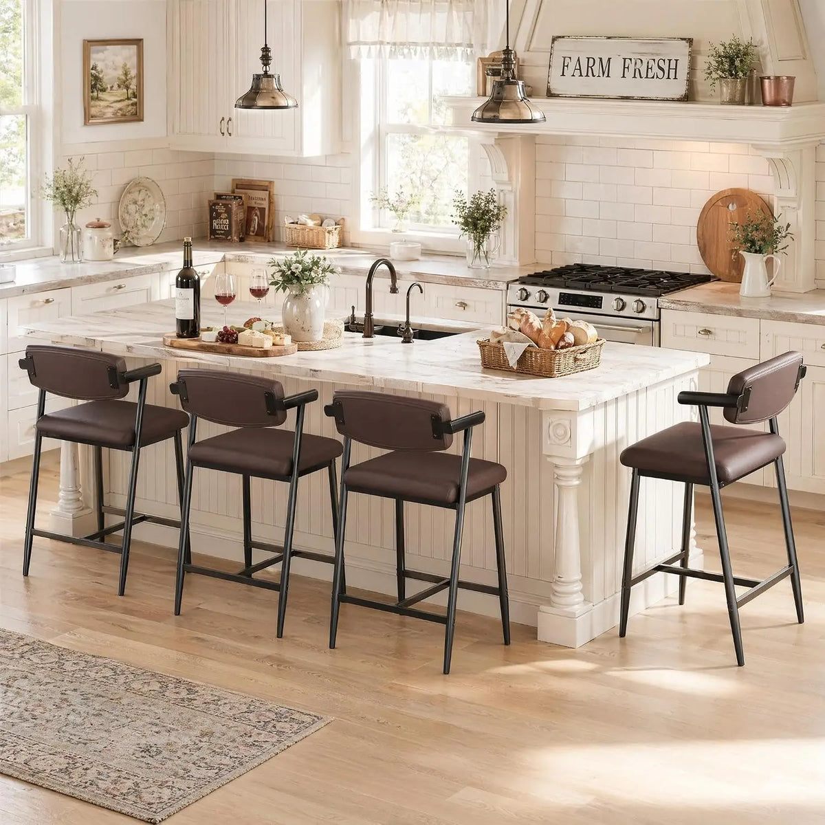 HiMISS Counter Height Bar Stools Set With Arms And Footrest