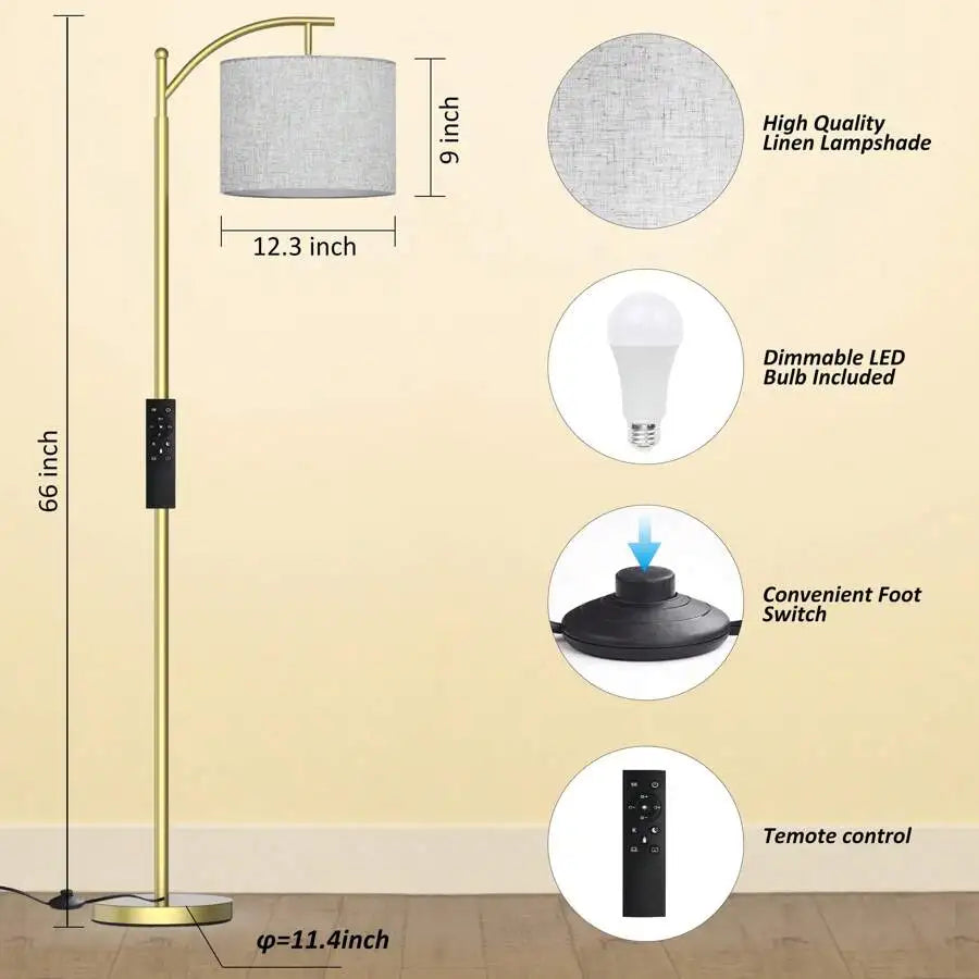 Contemporary Arched Floor Lamp With Remote Control And Included Bulb