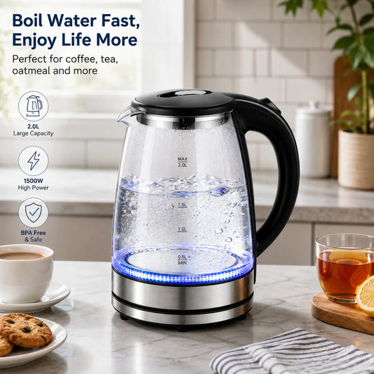 Premium Borosilicate Glass Electric Kettle With Auto Shut Off Safety