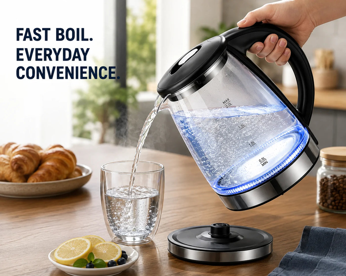 Premium Borosilicate Glass Electric Kettle With Auto Shut Off Safety