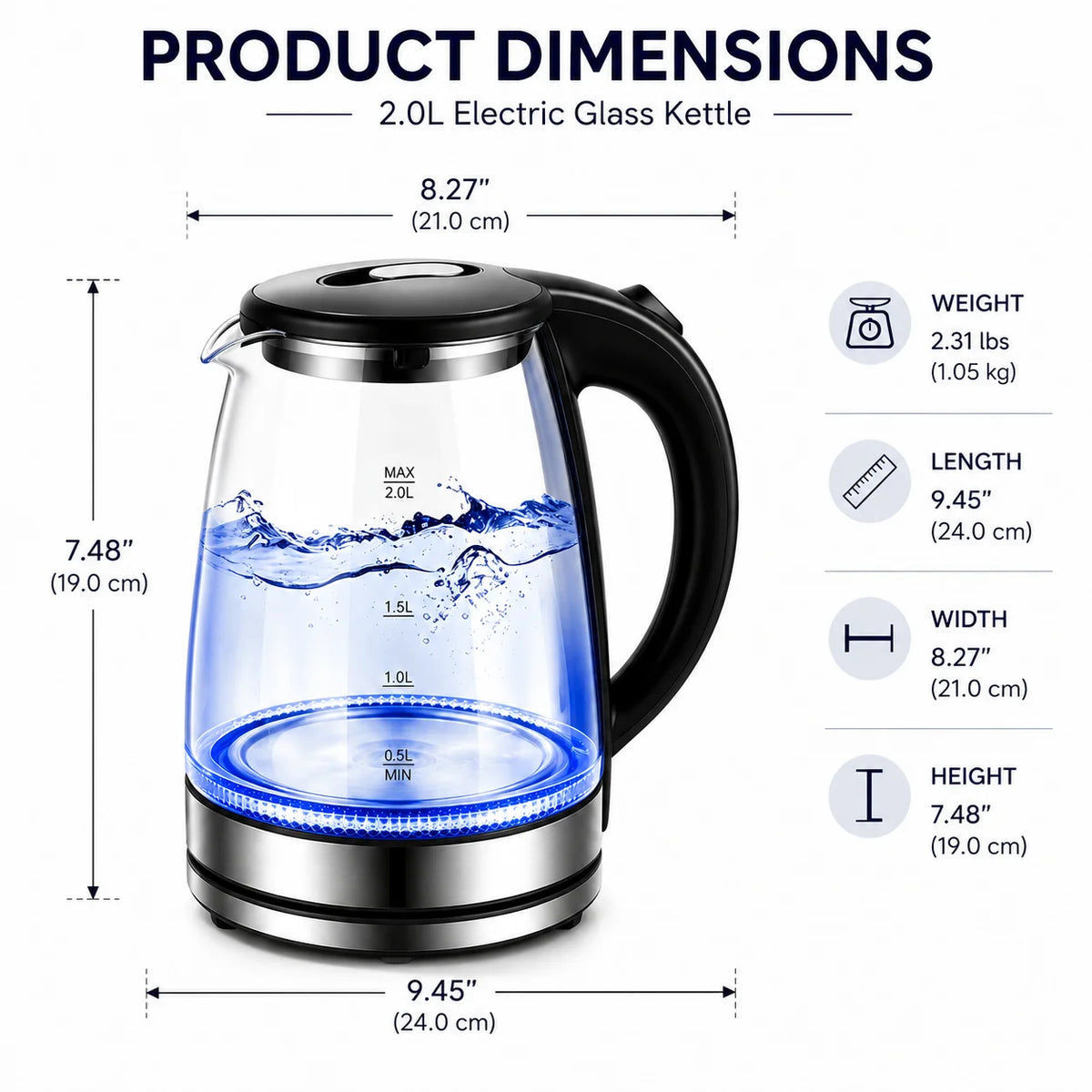 Premium Borosilicate Glass Electric Kettle With Auto Shut Off Safety