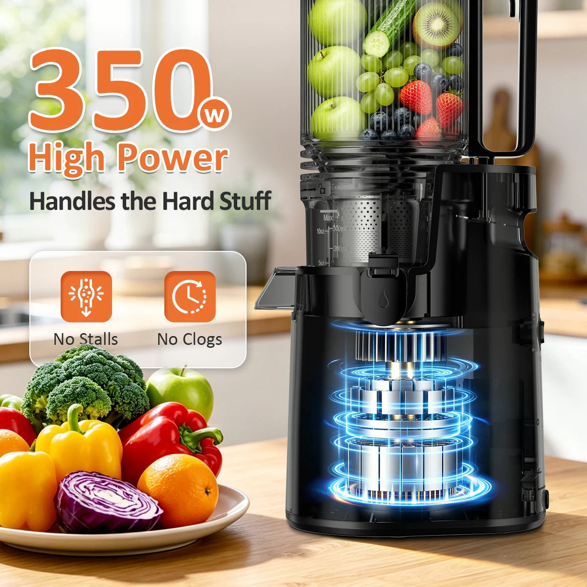 Slow Masticating Cold Press Juicer With Large Feed Chute