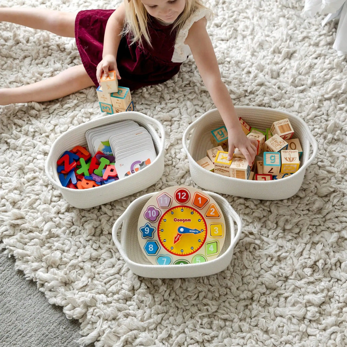 Natural Cotton Rope Storage Baskets Woven Home Decor Organizer Bins