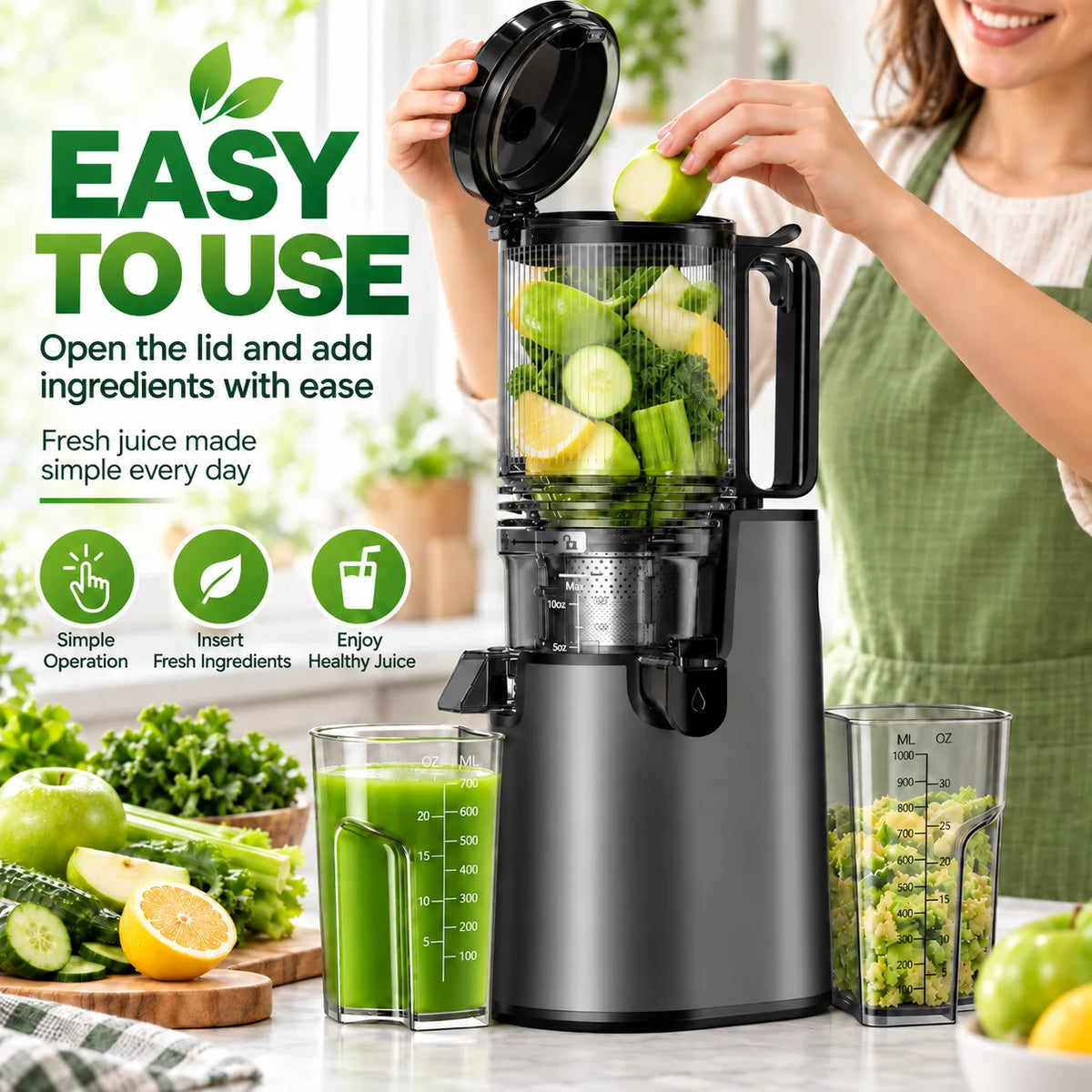 Slow Masticating Cold Press Juicer With Large Feed Chute