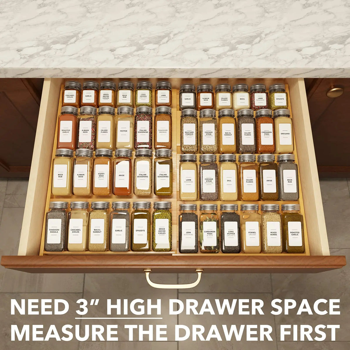 SpaceAid Bamboo Spice Drawer Organizer For Kitchen Cabinet