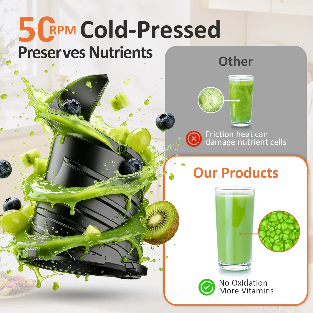 Slow Masticating Cold Press Juicer With Large Feed Chute