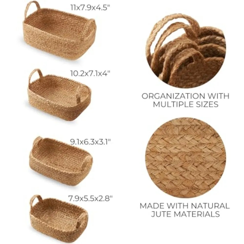 Natural Jute Rope Storage Basket Set For Home Organization