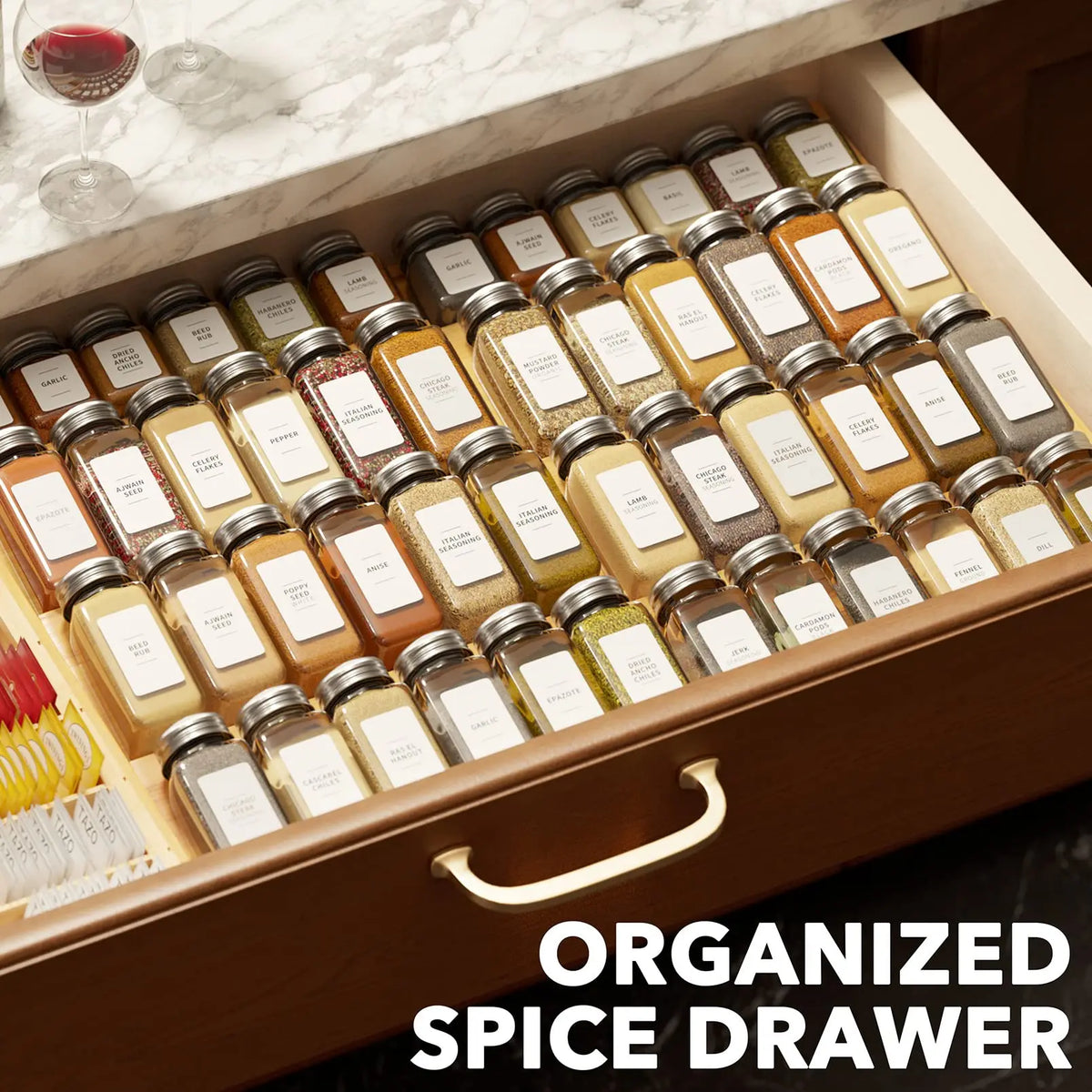SpaceAid Bamboo Spice Drawer Organizer For Kitchen Cabinet