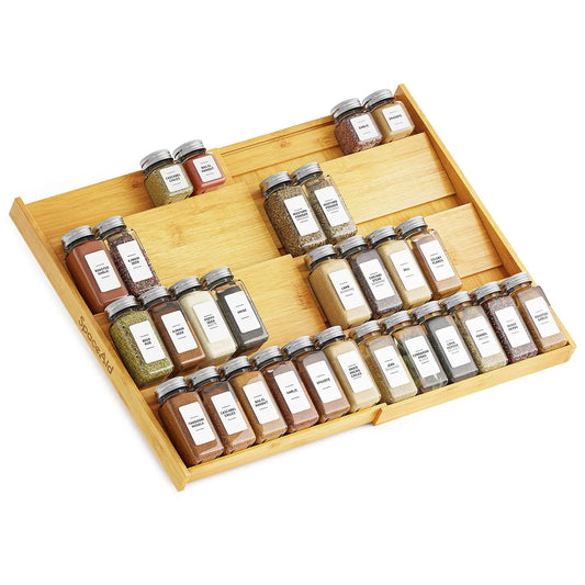 SpaceAid Bamboo Spice Drawer Organizer For Kitchen Cabinet