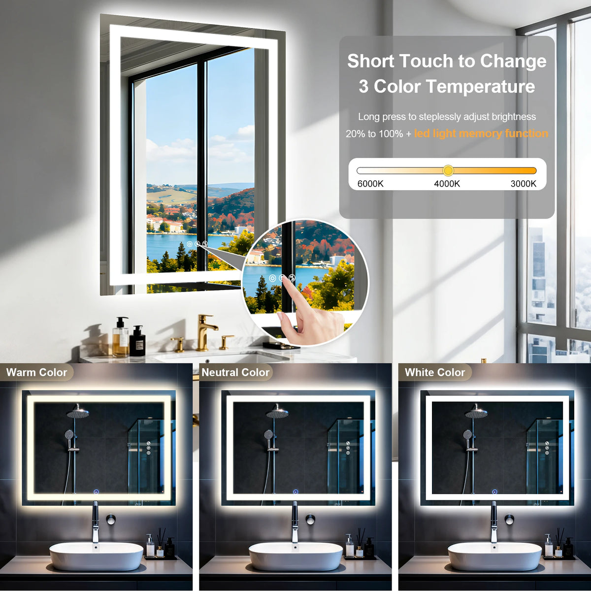 Borwart Anti Fog Led Mirror Tempered Glass Bathroom Dual Speaker