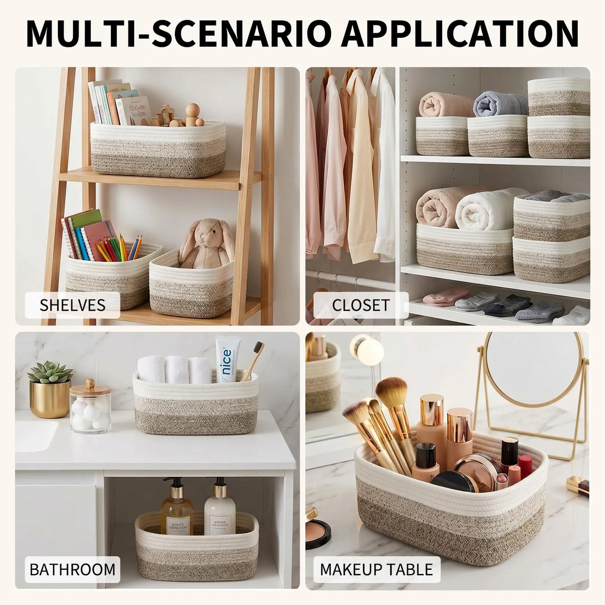 HiMISS Cotton Rope Woven Rectangular Organizer Storage Bins