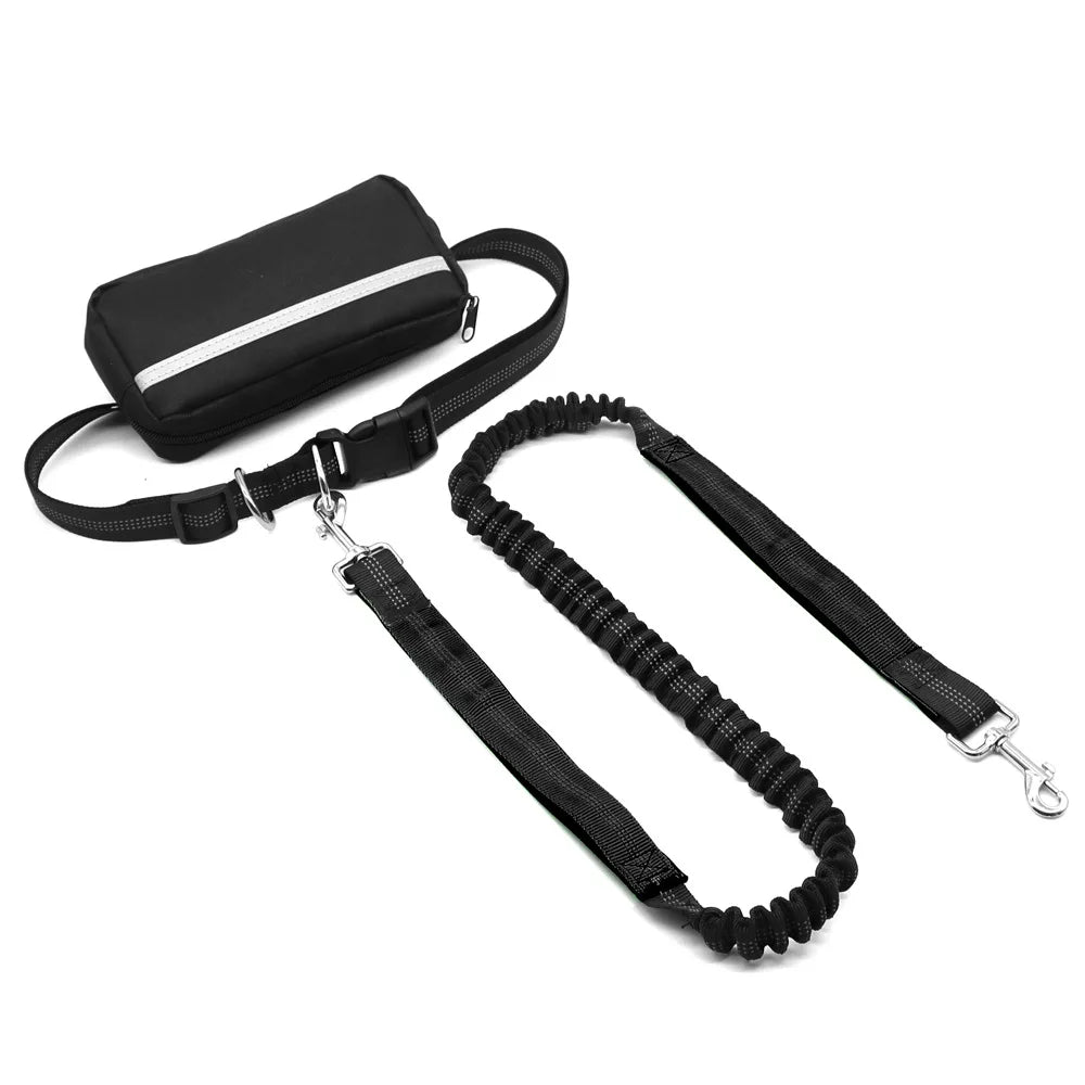 Hands Free Dog Leash With Reflective Waist Belt And Pouch