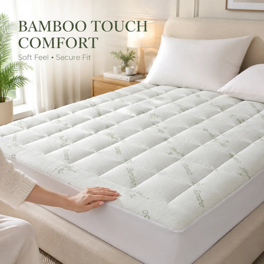 Bamboo Fiber Quilted Mattress Pad With Soft Polyester Fitted Topper