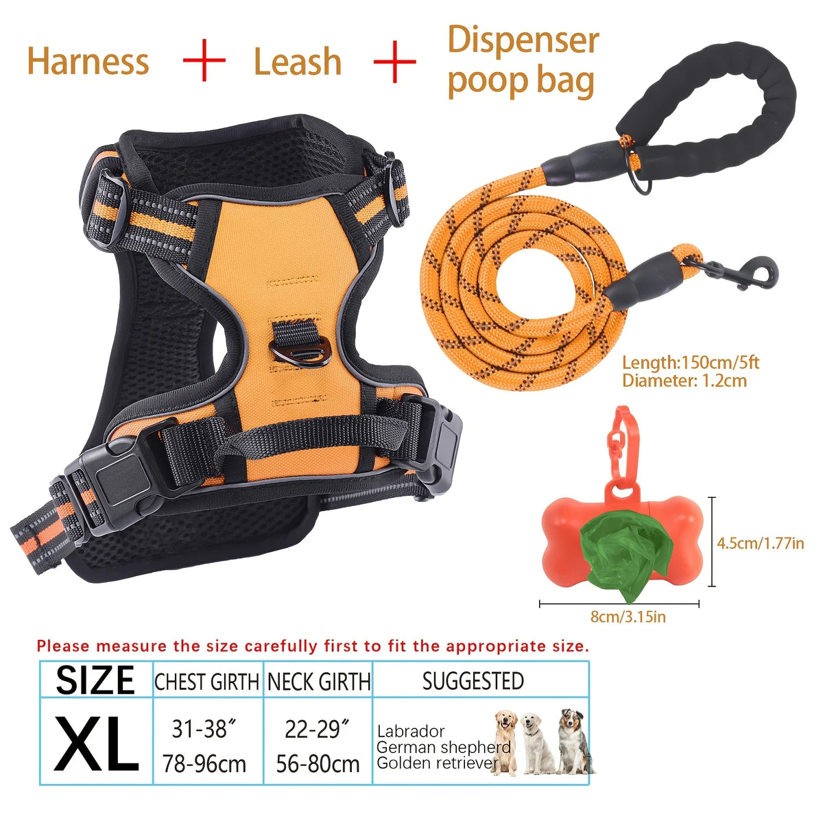 Reflective Adjustable Oxford Dog Harness With Poop Bag Dispenser