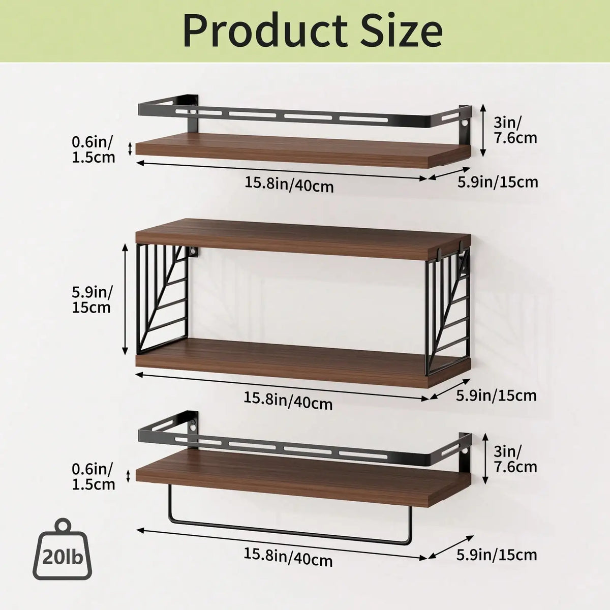 Wooden Wall Mounted Bathroom Floating Shelves With Towel Bar Bracket