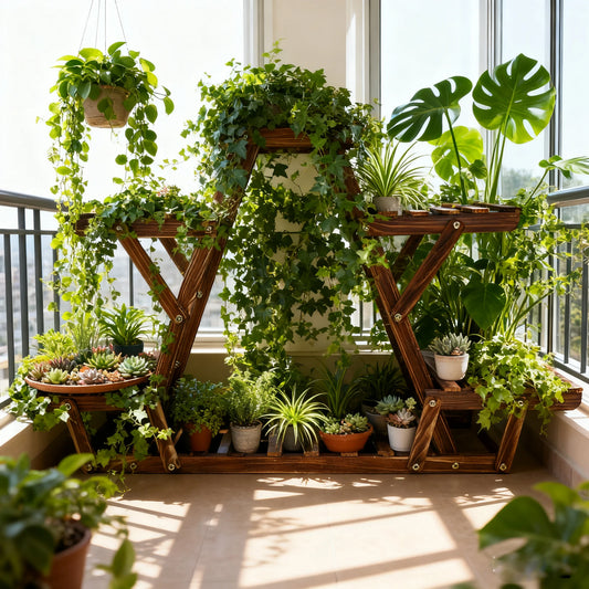 Triangular Corner 6 Tier Wooden Plant Stand Flower Display Rack
