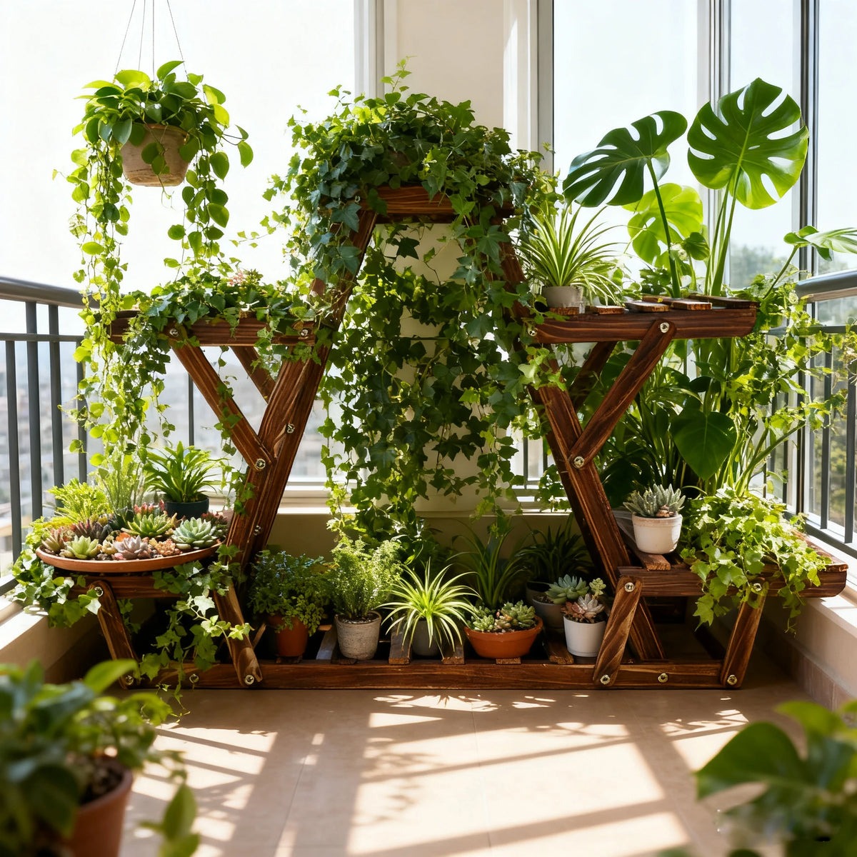 Six Tiered Corner Wood Plant Stand With Display Shelf Rack
