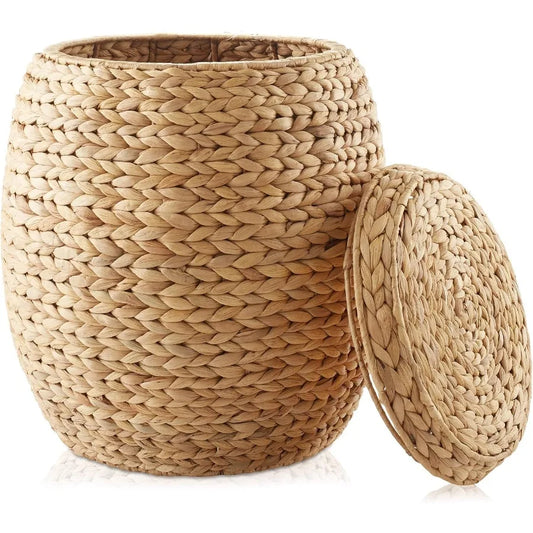 Round Storage Basket With Lid For Home Organization And Decor