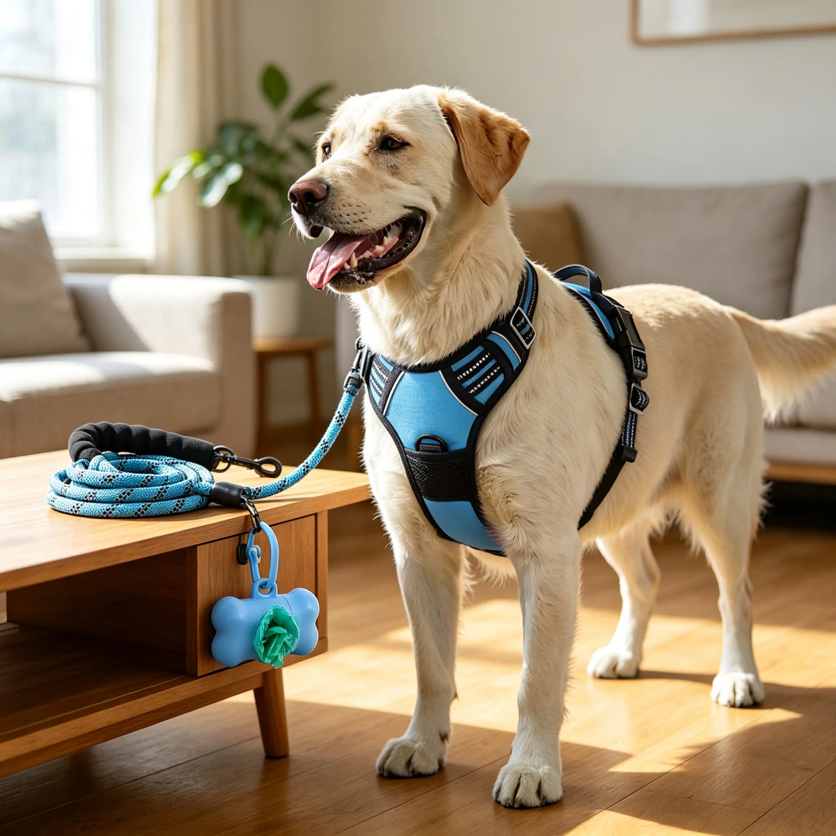 Reflective Adjustable Oxford Dog Harness With Poop Bag Dispenser