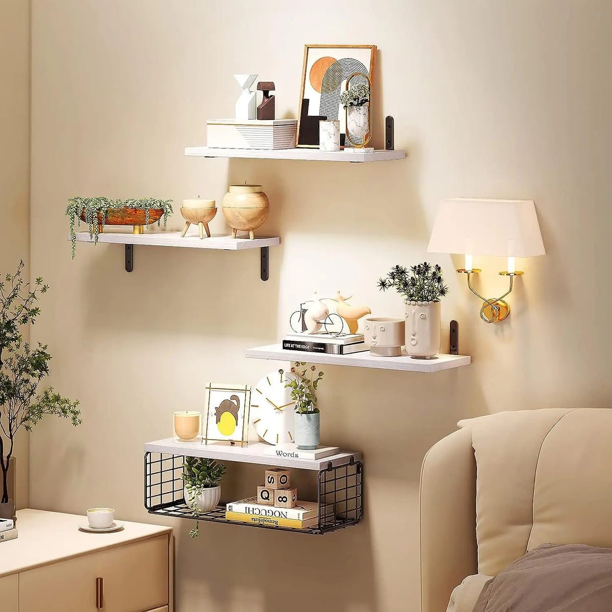 Elegant Over Toilet Wooden Shelf With Practical Storage Basket