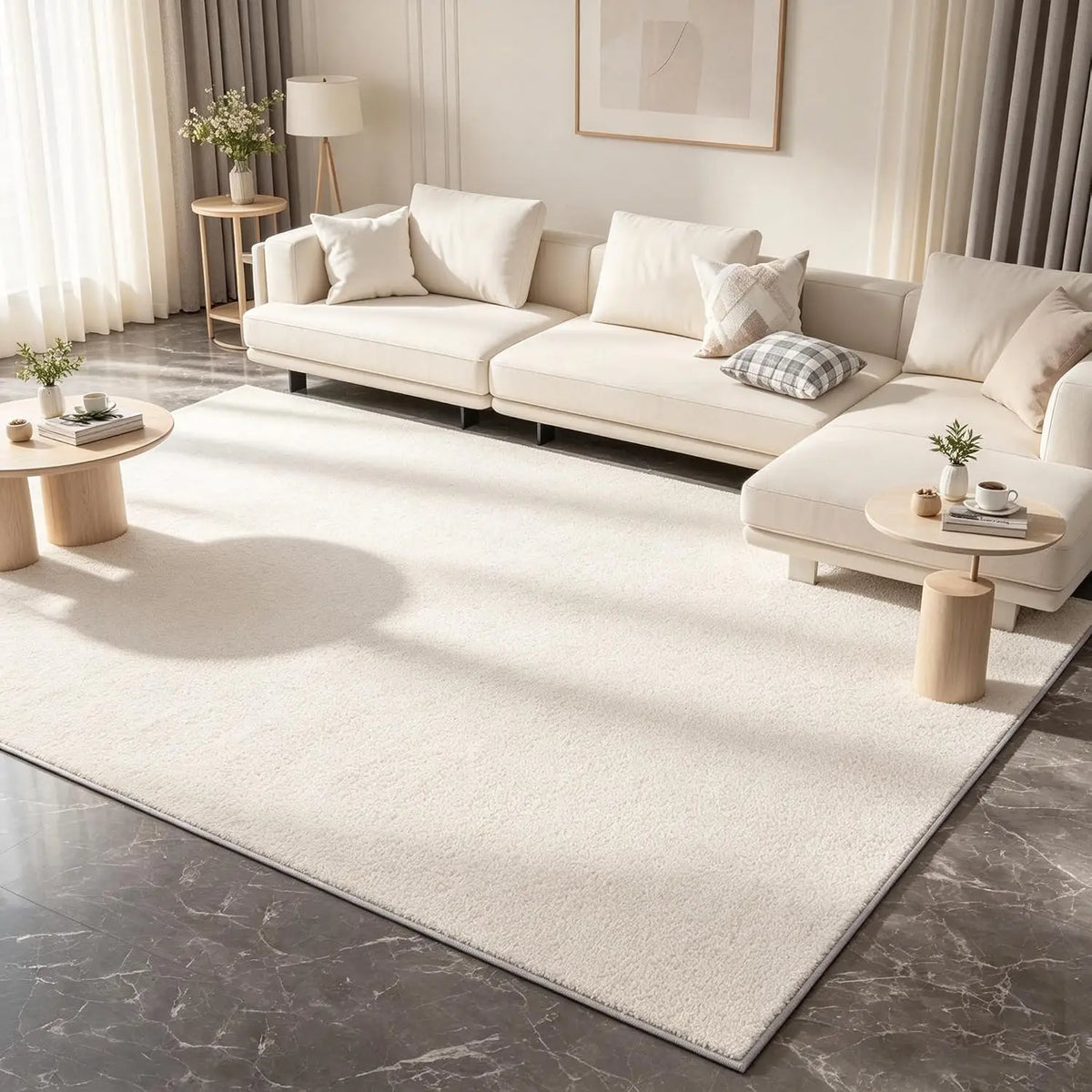 Handwoven Natural Wool Area Rug With Plant Pattern Design