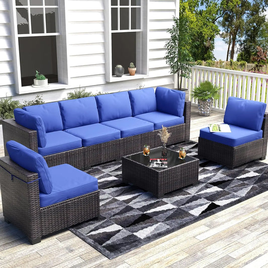 HiMiss Seven Piece Modular Outdoor PE Rattan Sectional Sofa Set