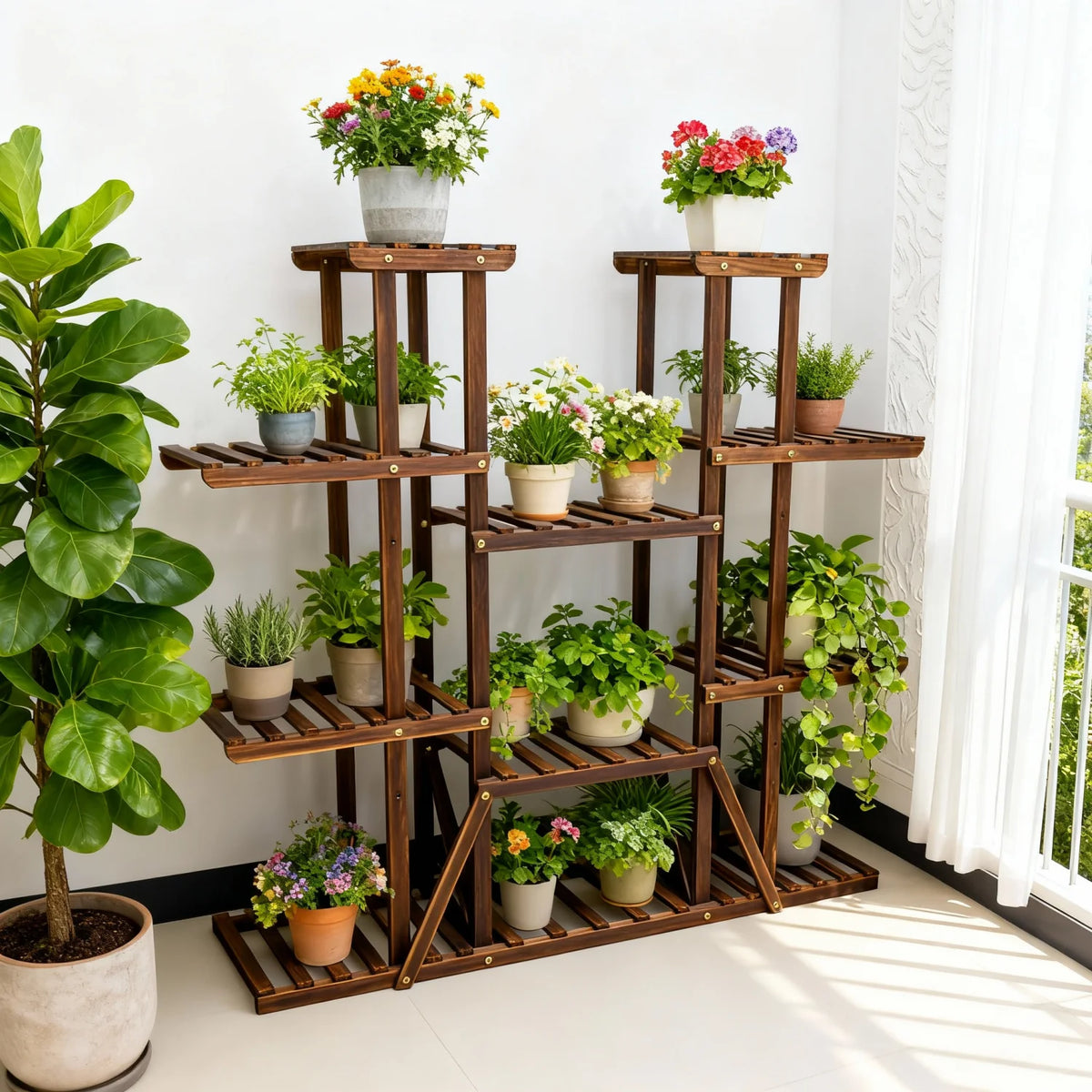 11 Tier Wood Plant Stand Display Rack For Home Decor