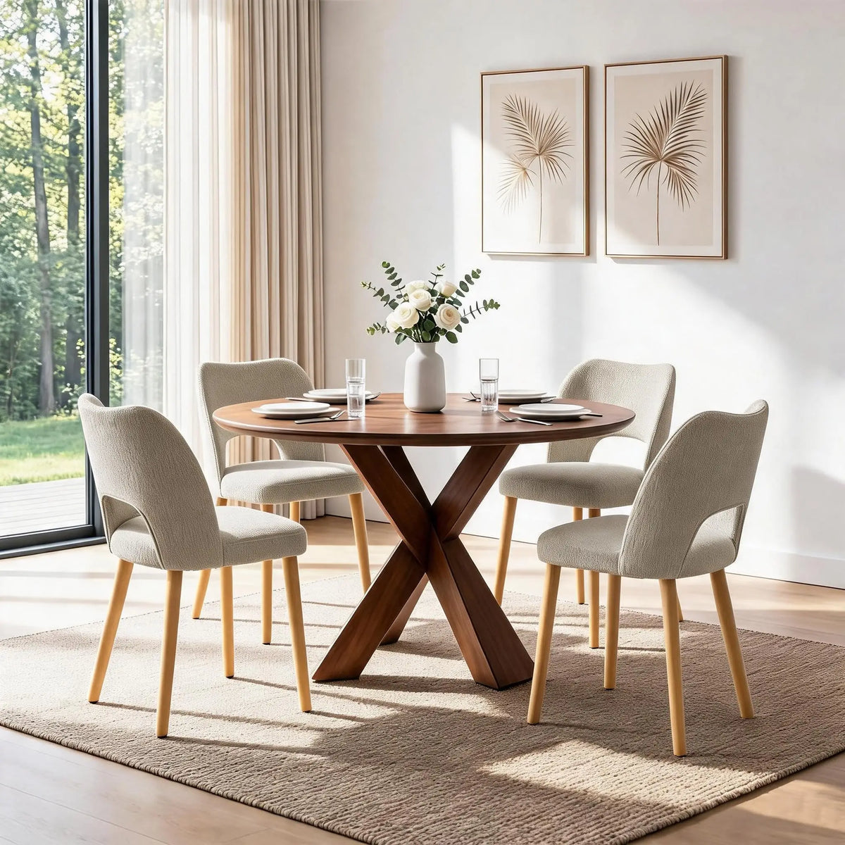 HiMiss Modern Upholstered Dining Chairs With Wooden Legs