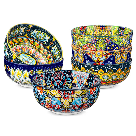 Malacasa Ceramic Flower Print Soup And Salad Bowls Set Dinnerware