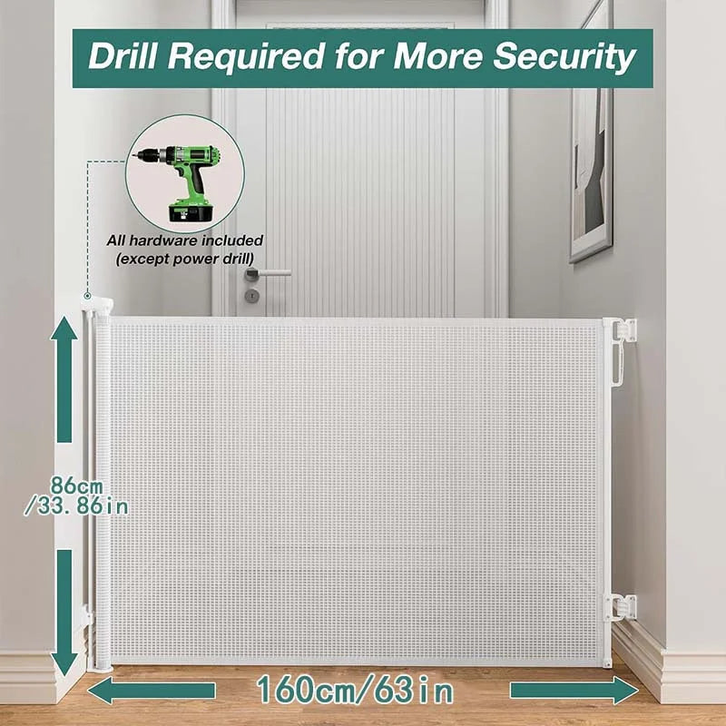 Booteely Retractable Pet Gate With Double Lock Mesh Safety Barrier