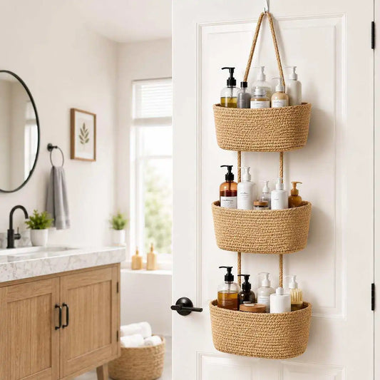 Over The Door Storage Basket Jute Woven Wall Hanging Organizer