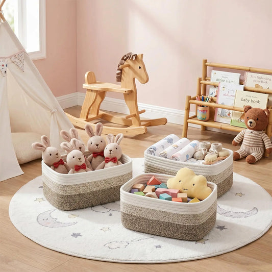 HiMISS Cotton Rope Woven Rectangular Organizer Storage Bins